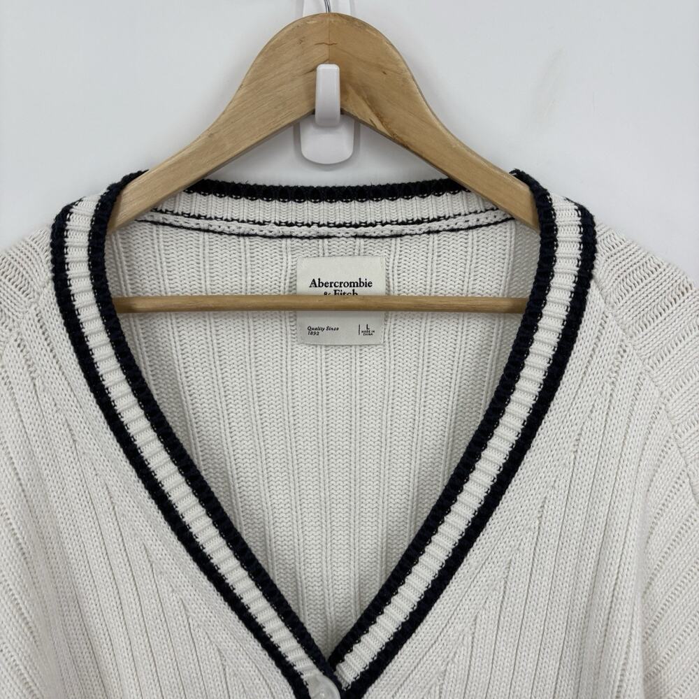 Abercrombie Cardigan Sweater Womens Large Preppy Fisherman Nautical Academia 90s - Picture 3 of 8